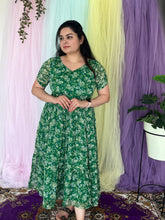 Floral printed green chiffon midi